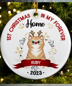 My First Christmas Gift For Cat Owners Personalized Circle Ceramic Ornament