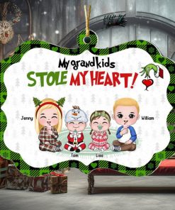 My Grandkids Stole My Heart, Gift For Family, Personalized Acrylic Ornament, Christmas Kids Ornament, Christmas Gift