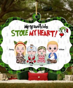 My Grandkids Stole My Heart, Gift For Family, Personalized Acrylic Ornament, Christmas Kids Ornament, Christmas Gift