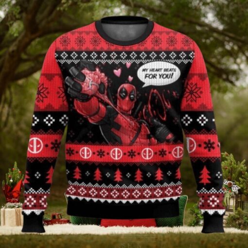 My Heart Beats For You Deadpool Ugly Christmas Sweater