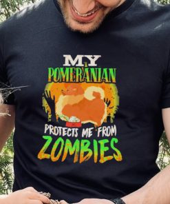 My Pomeranian Protects Me From Zombies Funny Pomeranian Halloween Zombie Eater Shirt