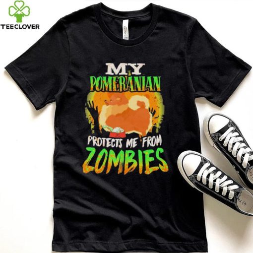 My Pomeranian Protects Me From Zombies Funny Pomeranian Halloween Zombie Eater Shirt