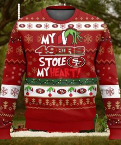 NFL San Francisco 49ers Grinch Hand My 49ers Stole My Heart Ugly Christmas Sweater