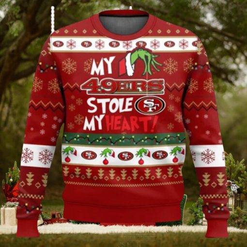 NFL San Francisco 49ers Grinch Hand My 49ers Stole My Heart Ugly Christmas Sweater