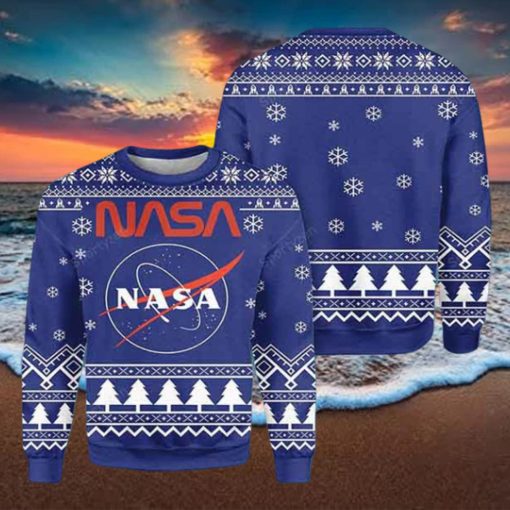 NASA Logo With Christmas Tree Pattern 2023 Ugly Christmas Sweater