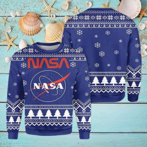NASA Logo With Christmas Tree Pattern 2023 Ugly Christmas Sweater