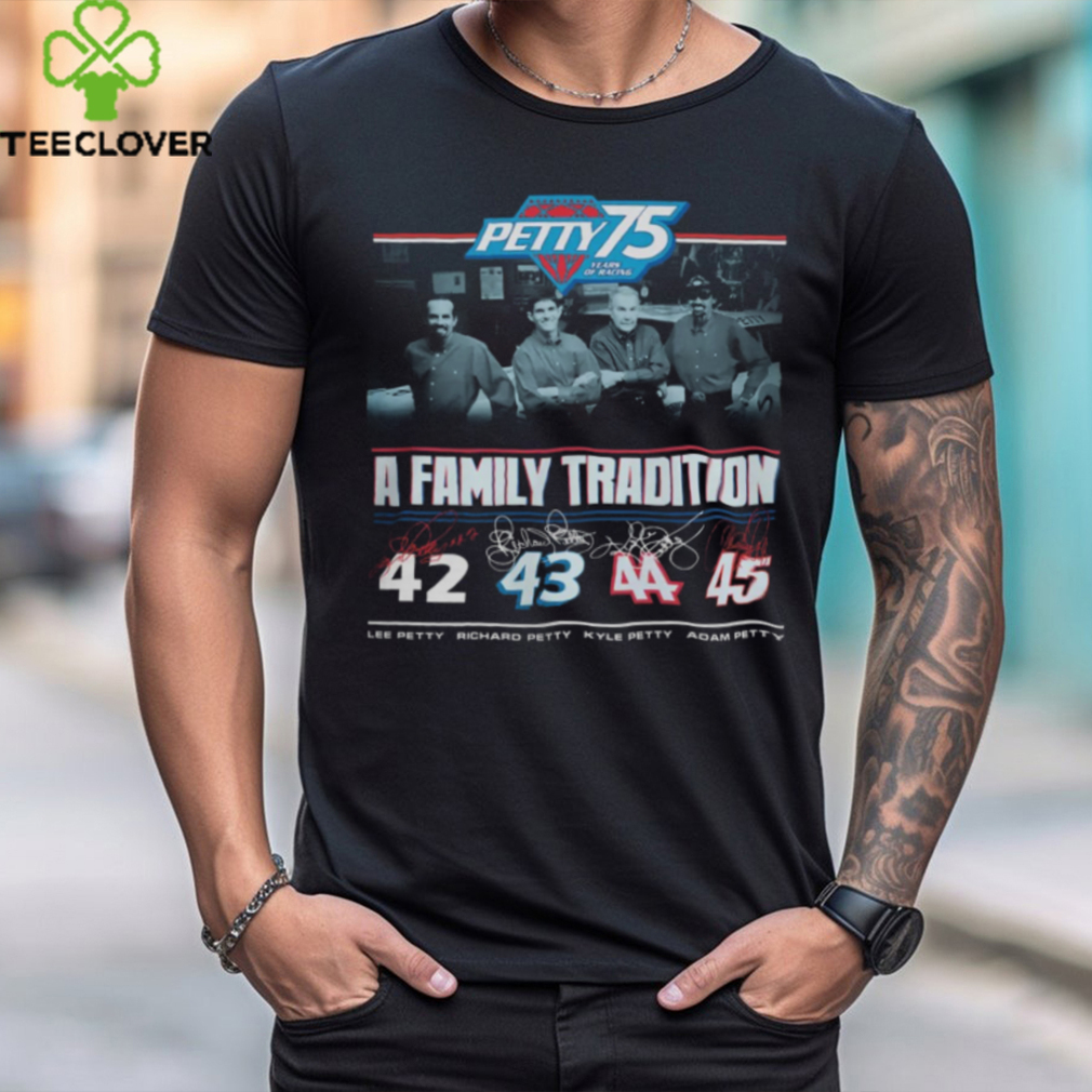 NASCAR Checkered Flag Sports 75 Years of Racing Petty Family Tradition Tee Shirt NASCAR Checkered Flag Sports 75 Years of Racing Petty Family Tradition Tee Shirt
