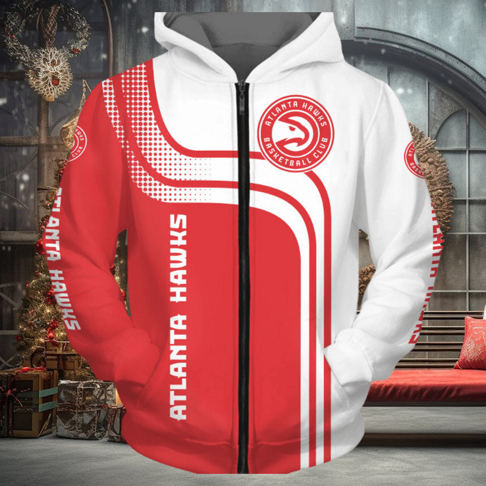 NBA Atlanta Hawks White Red Curves Zip Up Hoodie NBA Atlanta Hawks White Red Curves Zip Up Hoodie