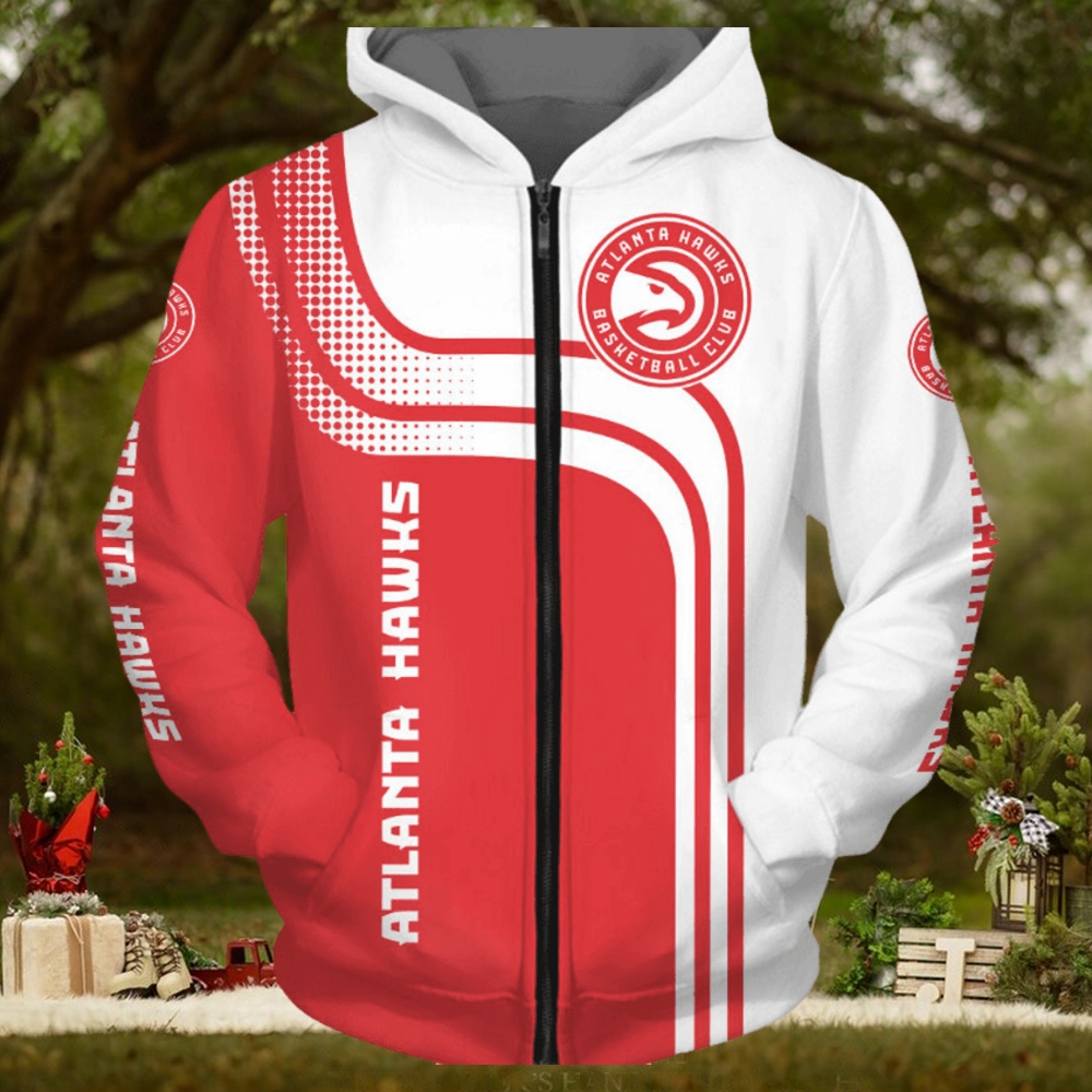 NBA Atlanta Hawks White Red Curves Zip Up Hoodie NBA Atlanta Hawks White Red Curves Zip Up Hoodie