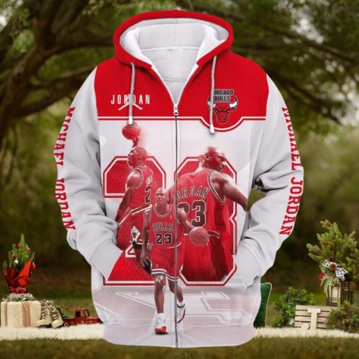NBA Chicago Bulls Michael Jordan White Red Zip Up Hoodie