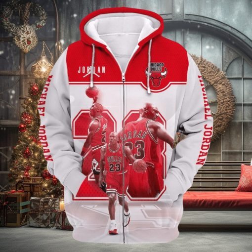 NBA Chicago Bulls Michael Jordan White Red Zip Up Hoodie