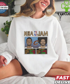 NBA Jam Cleveland Cavaliers Jarrett Allen and Evan Mobley Shirt basketball fan design featuring the dynamic duo of Jarrett Allen and Evan Mobley in an NBA Jam-inspired style