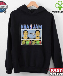 NBA Jam Cole Anthony and Jalen Suggs Orlando Magic Cartoon Shirt, featuring a fun, cartoon-style graphic of Cole Anthony and Jalen Suggs in an NBA Jam-inspired design, representing the Orlando Magic. Perfect for fans of both the Magic and these dynamic players!