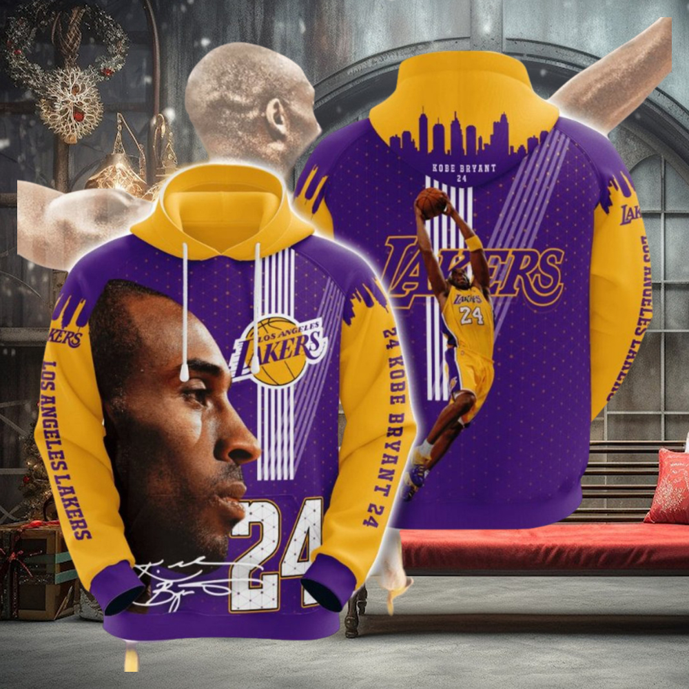 NBA Los Angeles Lakers Kobe Bryant Gold Purple Pullover Hoodie NBA Los Angeles Lakers Kobe Bryant Gold Purple Pullover Hoodie