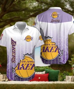 NBA Los Angeles Lakers Purple White Gradient Scratch Hawaiian Shirt