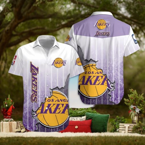 NBA Los Angeles Lakers Purple White Gradient Scratch Hawaiian Shirt