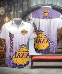 NBA Los Angeles Lakers Purple White Gradient Scratch Hawaiian Shirt