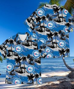 NBA Philadelphia 76Ers Palm Trees And Car Pattern Hawaiian Shirt