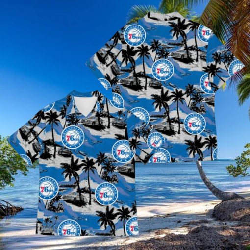 NBA Philadelphia 76Ers Palm Trees And Car Pattern Hawaiian Shirt