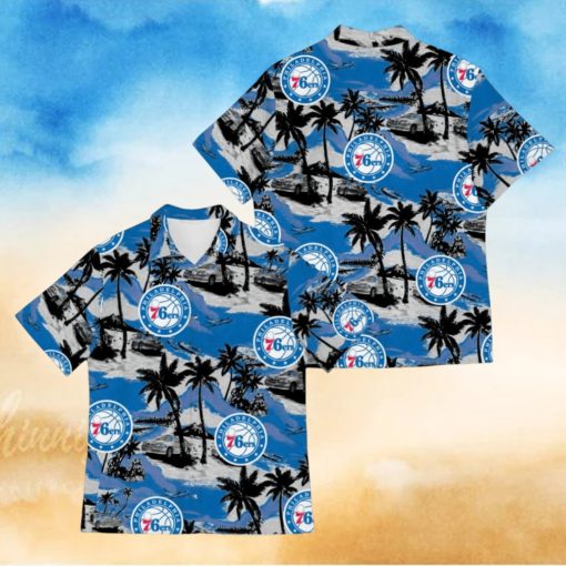 NBA Philadelphia 76Ers Palm Trees And Car Pattern Hawaiian Shirt