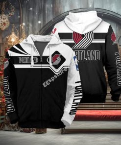 NBA Portland Trail Blazers Black White Zip Up Hoodie