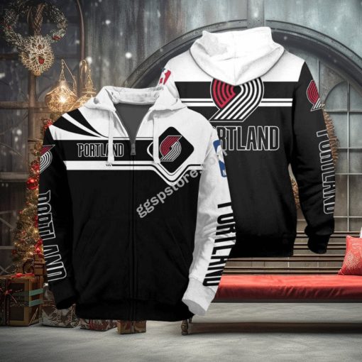 NBA Portland Trail Blazers Black White Zip Up Hoodie