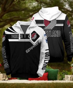 NBA Portland Trail Blazers Black White Zip Up Hoodie