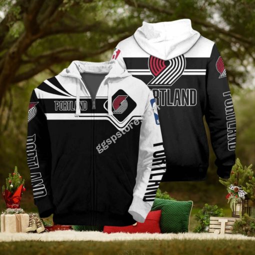 NBA Portland Trail Blazers Black White Zip Up Hoodie