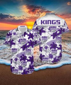 NBA Sacramento Kings Purple Tropical Flowers Hawaiian Shirt