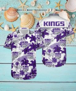 NBA Sacramento Kings Purple Tropical Flowers Hawaiian Shirt