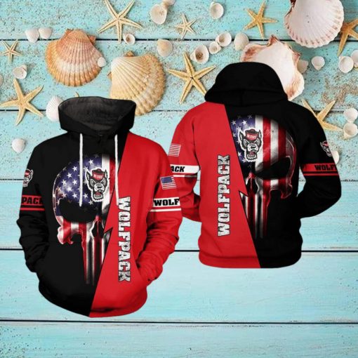 NC State Wolfpack NCAA US Flag Skull 3D Printed Hoodie
