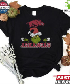 NCAA Arkansas Razorbacks Logo Football Grinch Christmas T Shirt