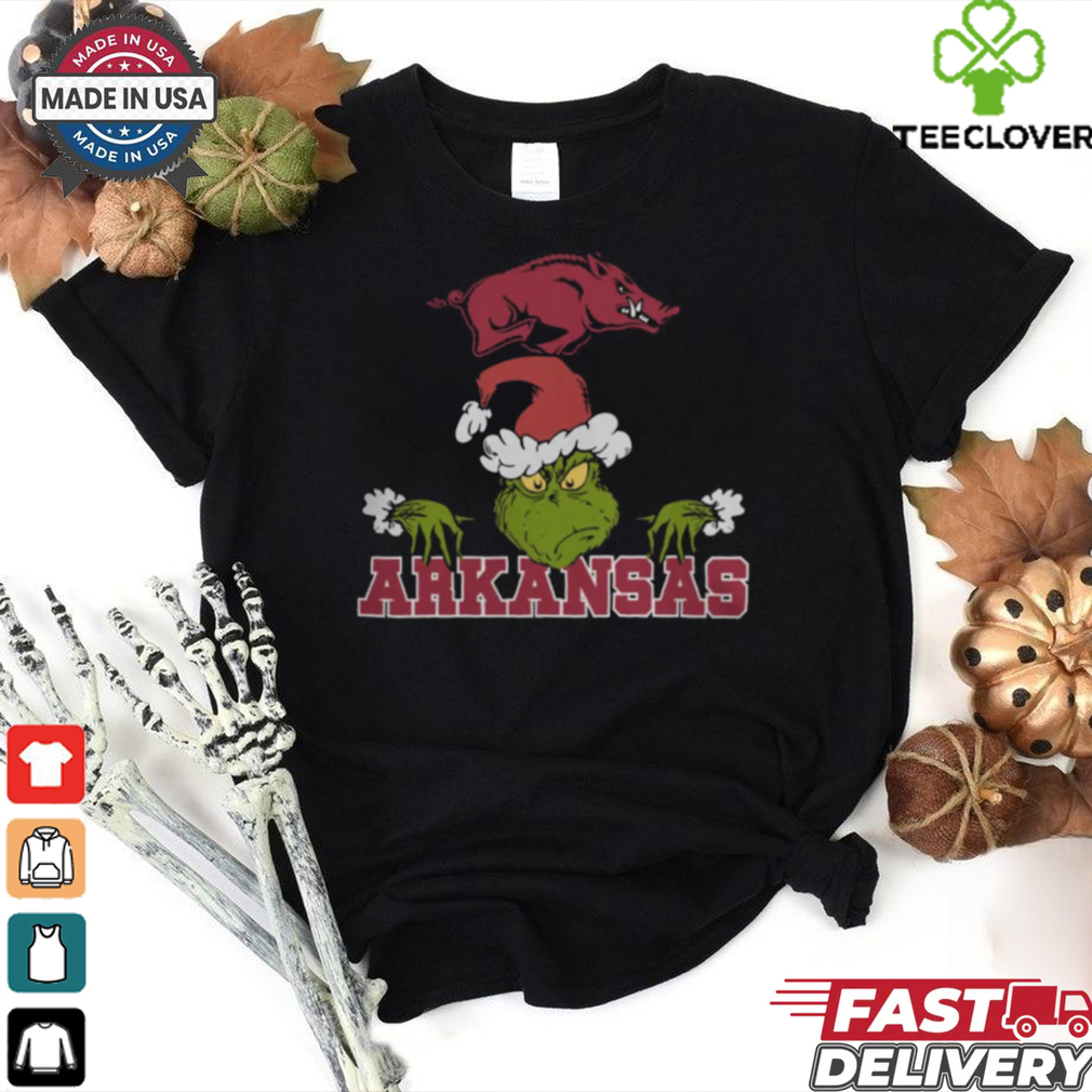 NCAA Arkansas Razorbacks Logo Football Grinch Christmas T Shirt NCAA Arkansas Razorbacks Logo Football Grinch Christmas T Shirt