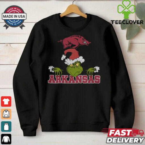 NCAA Arkansas Razorbacks Logo Football Grinch Christmas T Shirt