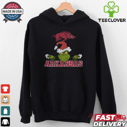 NCAA Arkansas Razorbacks Logo Football Grinch Christmas T Shirt