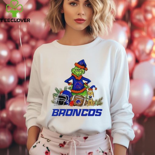 NCAA Boise State Broncos Santa Grinch And Dog Merry Christmas Shirt