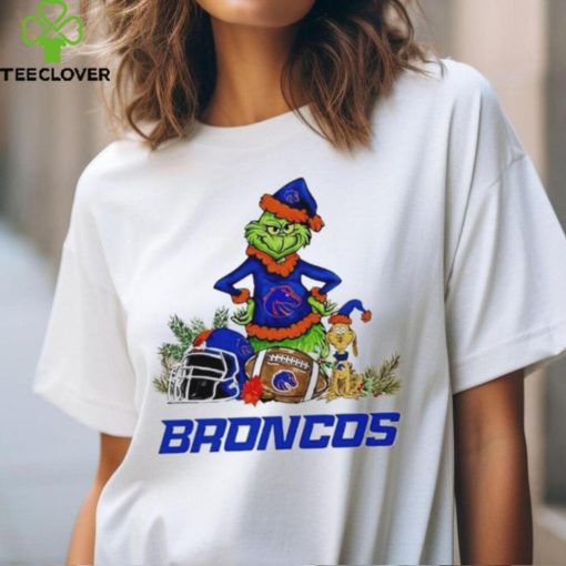 NCAA Boise State Broncos Santa Grinch And Dog Merry Christmas Shirt