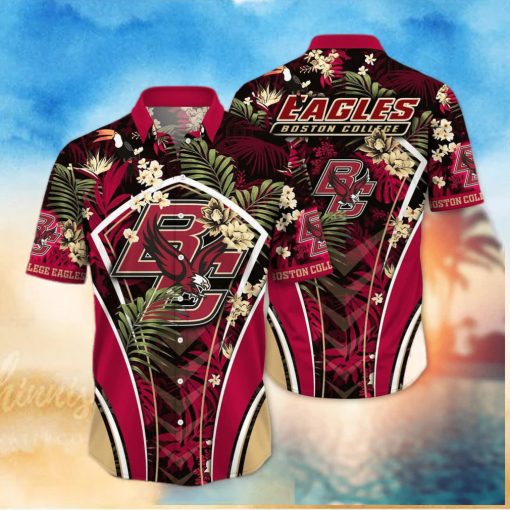 NCAA Boston College Eagles Hawaiian Shirt Palm Leaves Pattern