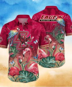 NCAA Boston College Eagles Hawaiian Shirt Pink Flamingo And Palm Leaves