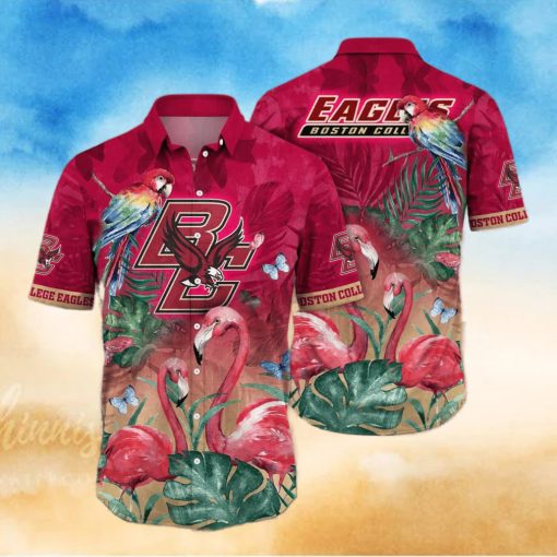 NCAA Boston College Eagles Hawaiian Shirt Pink Flamingo And Palm Leaves