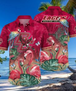 NCAA Boston College Eagles Hawaiian Shirt Pink Flamingo And Palm Leaves