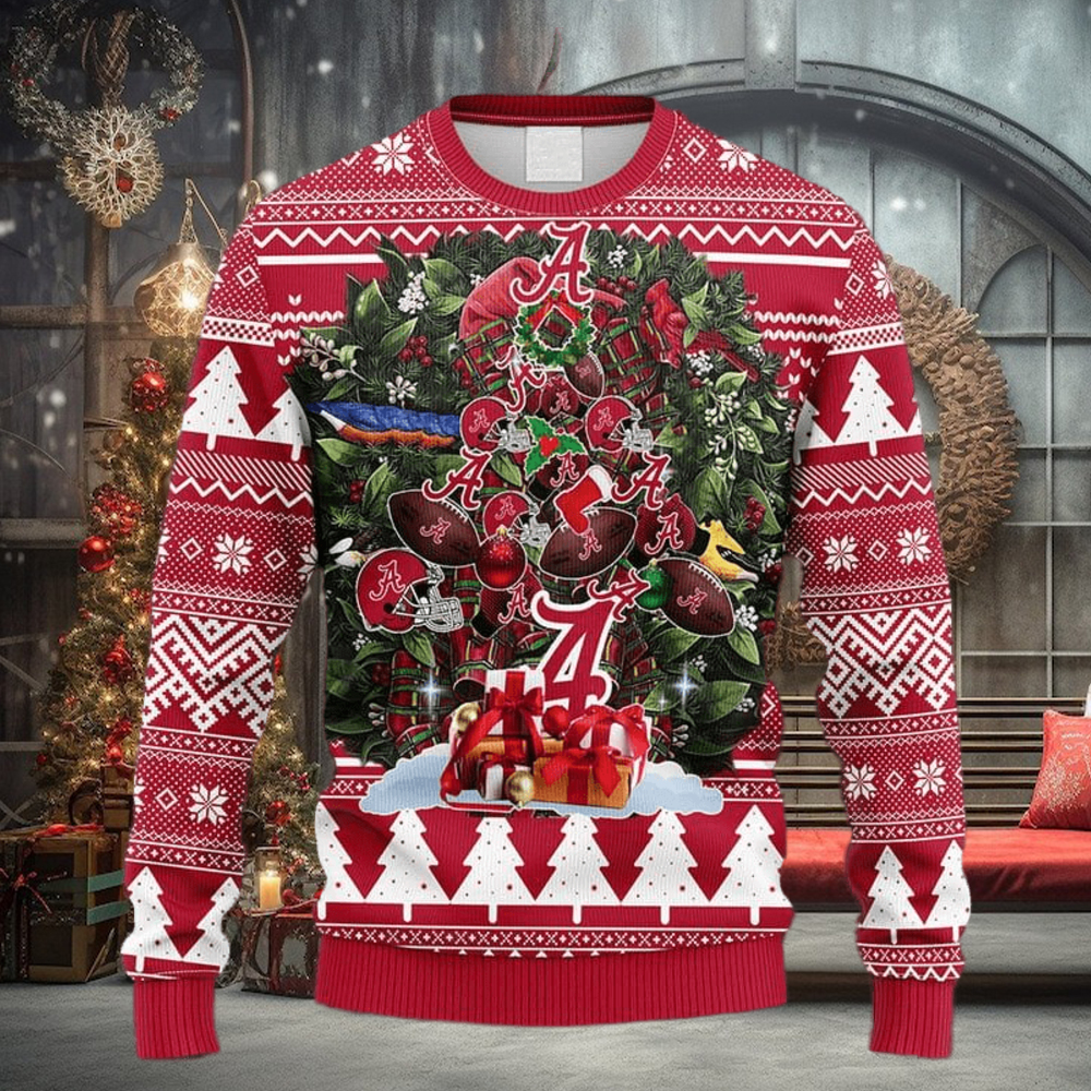 NCAA Christmas Alabama Crimson Tide Tree Ugly Christmas Fleece Sweater For Men Women NCAA Christmas Alabama Crimson Tide Tree Ugly Christmas Fleece Sweater For Men Women