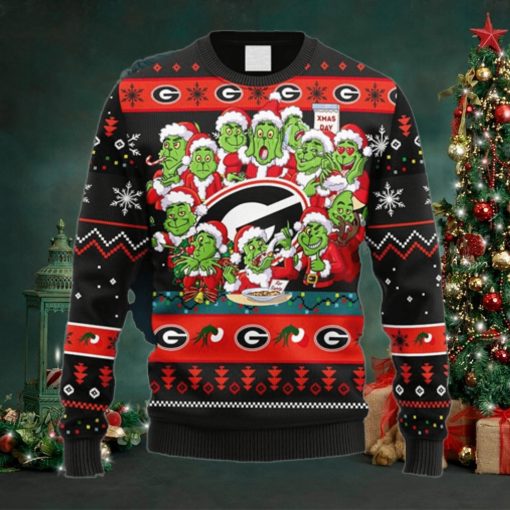 NCAA Christmas Georgia Bulldogs 12 Grinch Xmas Day Christmas Ugly Sweater For Men Women