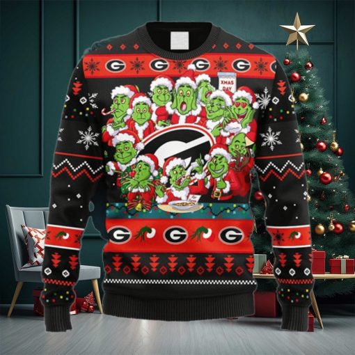 NCAA Christmas Georgia Bulldogs 12 Grinch Xmas Day Christmas Ugly Sweater For Men Women