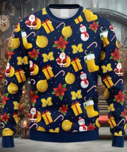 NCAA Christmas Michigan Wolverines Santa Claus Snowman Christmas Ugly Sweater For Men Women