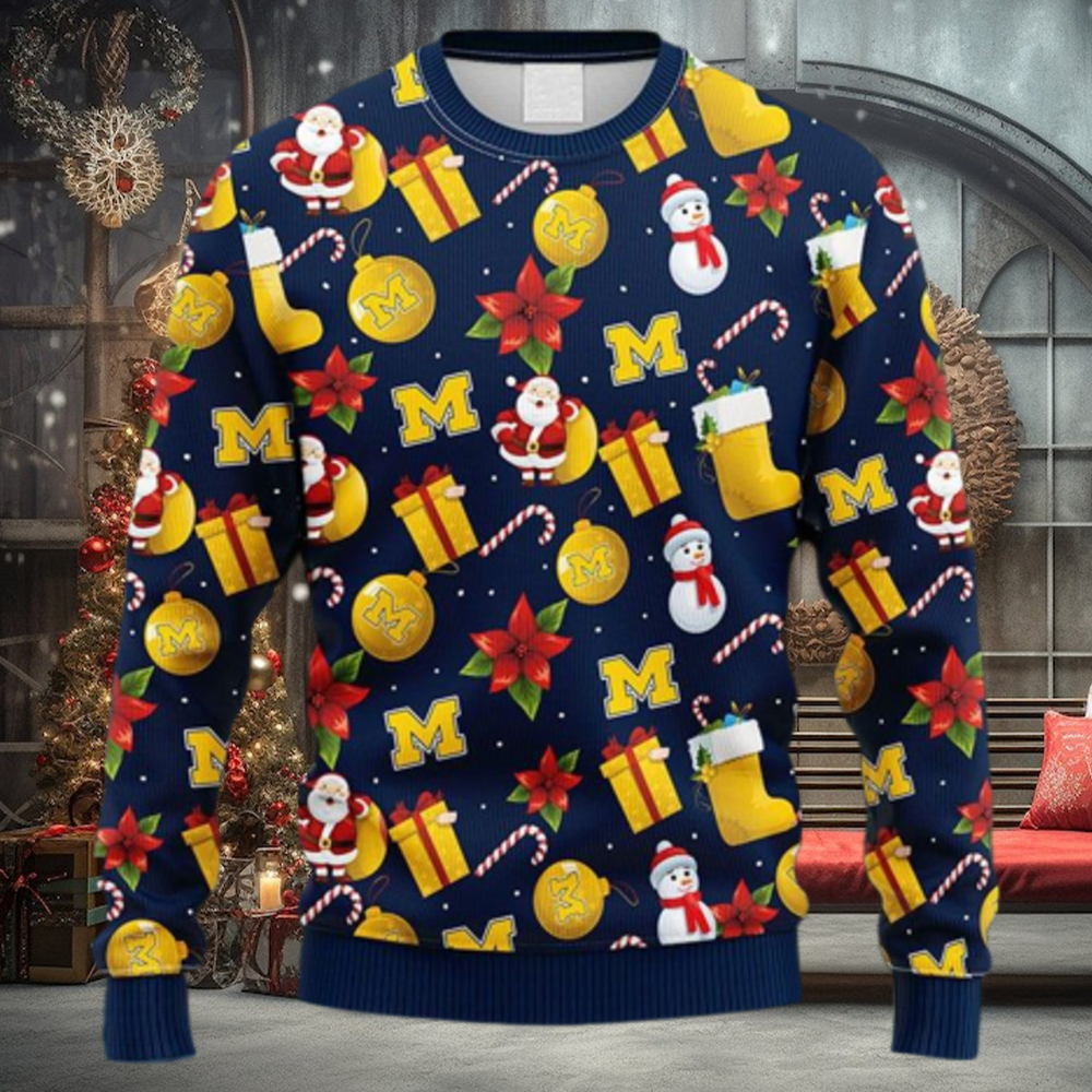 NCAA Christmas Michigan Wolverines Santa Claus Snowman Christmas Ugly Sweater For Men Women NCAA Christmas Michigan Wolverines Santa Claus Snowman Christmas Ugly Sweater For Men Women