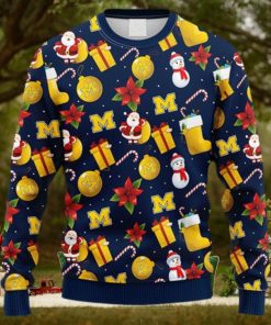 NCAA Christmas Michigan Wolverines Santa Claus Snowman Christmas Ugly Sweater For Men Women