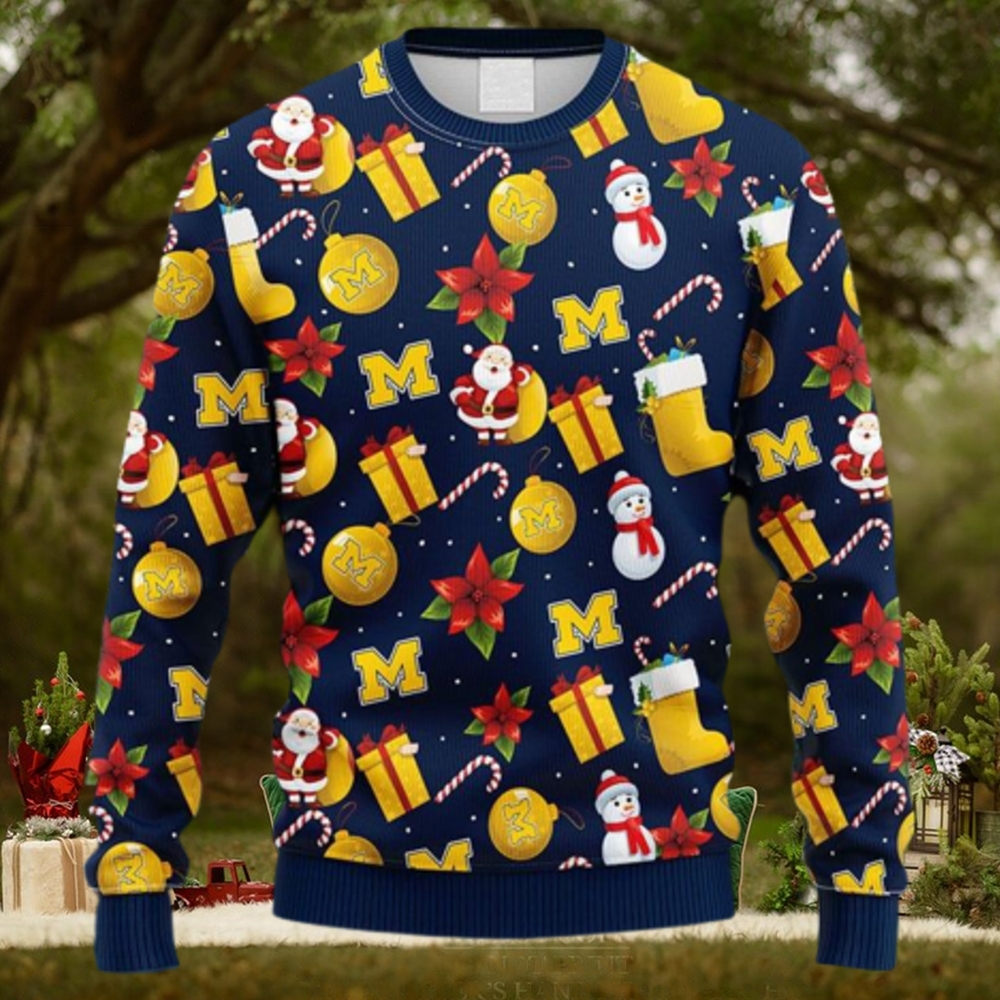 NCAA Christmas Michigan Wolverines Santa Claus Snowman Christmas Ugly Sweater For Men Women NCAA Christmas Michigan Wolverines Santa Claus Snowman Christmas Ugly Sweater For Men Women