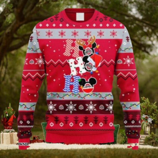 NCAA Christmas Ohio State Buckeyes HoHoHo Mickey Christmas Ugly Sweater For Men Women Sweater