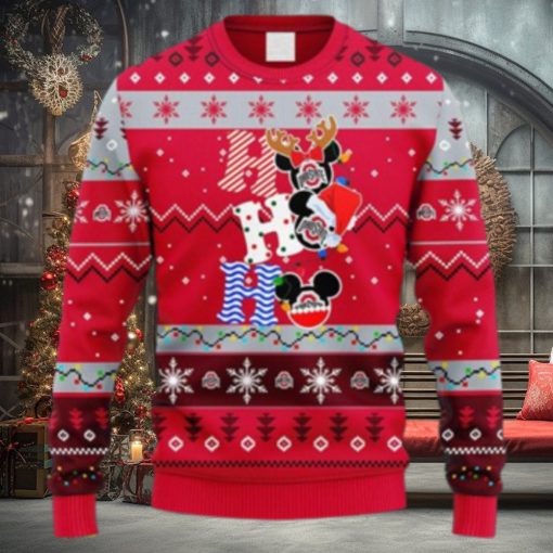 NCAA Christmas Ohio State Buckeyes HoHoHo Mickey Christmas Ugly Sweater For Men Women